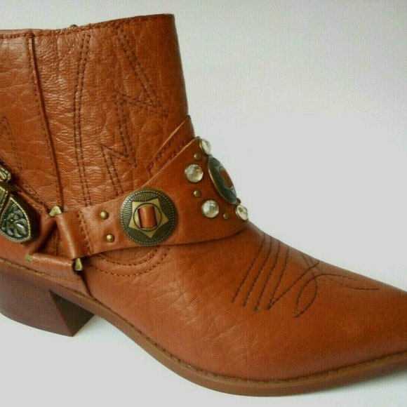 New CARLOS By CARLOS SANTANA Leather Western Ankle Boots - Picture 1 of 4
